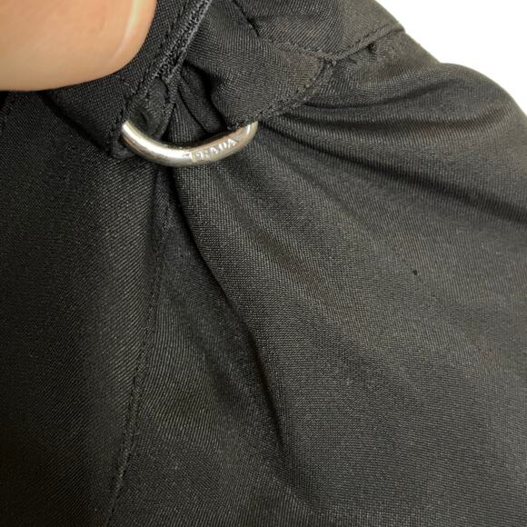 PRADA Silk Little Black Dress Y2K D-Ring Shoulder Tab Sz 38 / XS {O1} - Picture 5 of 8